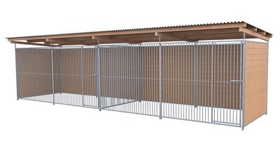 SAUERLAND Hundezwinger 2 x 8 m Doppelzwinger | 3-seitig geschlossen | braun imprägniert | Rohrstab Abstand 5 cm