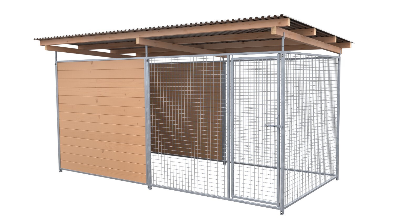 SAUERLAND Hundezwinger 2 x 4 m | hälftig geschlossen | braun imprägniert | Gitter 5x5 cm