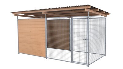 SAUERLAND Hundezwinger 2 x 4 m | hälftig geschlossen | braun imprägniert | Gitter 5x5 cm