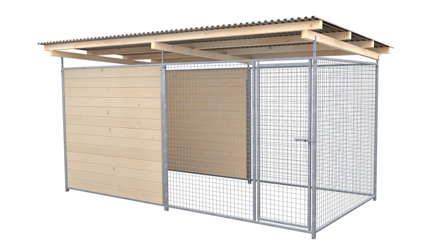 SAUERLAND Hundezwinger 2 x 4 m | hälftig geschlossen | braun imprägniert | Gitter 5x5 cm