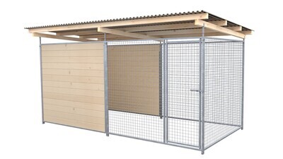 SAUERLAND Hundezwinger 2 x 4 m | hälftig geschlossen | braun imprägniert | Gitter 5x5 cm