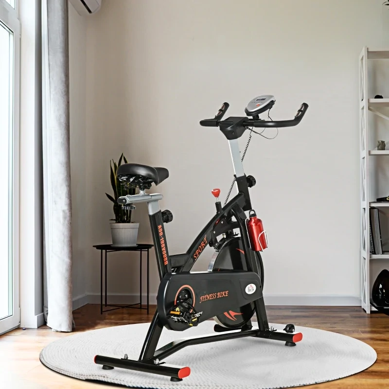 Fahrradtrainer, höhenverstellbare Sitz &amp; Lenker, digitale Anzeige, Handyhalterung, schwarz+rot