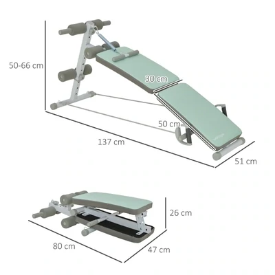 Trainingsbank, Bauchtrainer, höhenverstellbar, klappbar, 2 Widerstandsbänder, Stahl, grün