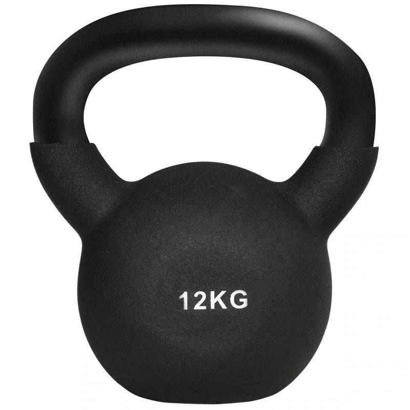 Kettlebell, Kugelhantel, 12 kg, mit Kunststoffummantelung, Stahl, schwarz