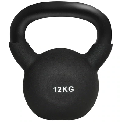 Kettlebell, Kugelhantel, 12 kg, mit Kunststoffummantelung, Stahl, schwarz