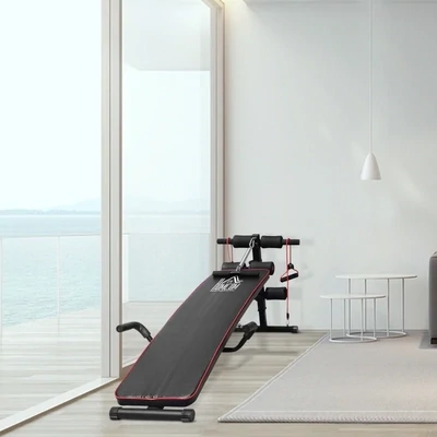 Sit Up Bank Bauchtrainer Trainingsbank Widerstandsbänder Stahl + PVC Schwarz + Rot
