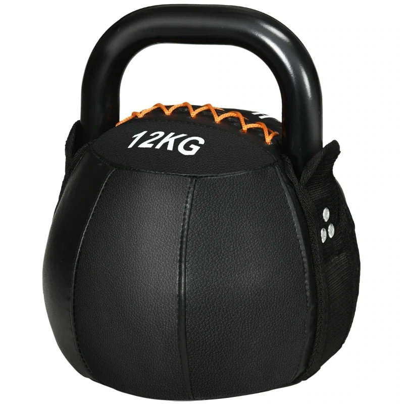 Kugelhantel, Kettlebell, 12 kg, flache Unterseite, Stahlgriff, Kunststoffkörper, schwarz