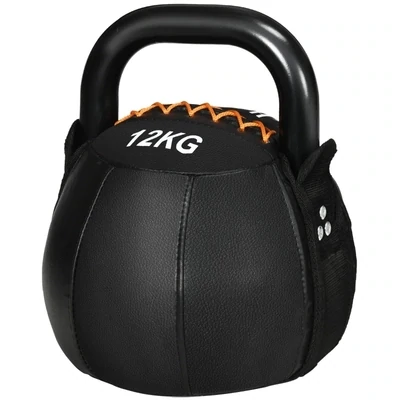 Kugelhantel, Kettlebell, 12 kg, flache Unterseite, Stahlgriff, Kunststoffkörper, schwarz
