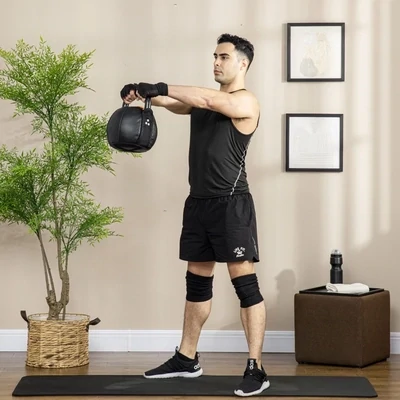 Kugelhantel, Kettlebell, 12 kg, flache Unterseite, Stahlgriff, Kunststoffkörper, schwarz