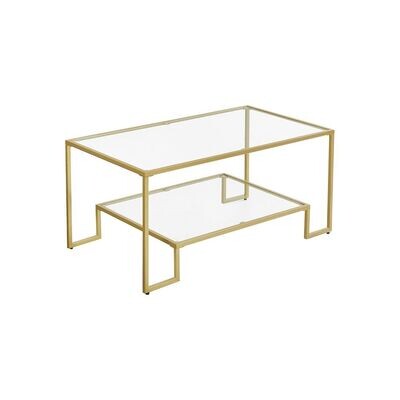 Couchtisch goldfarben 2 Ablagen aus Hartglas