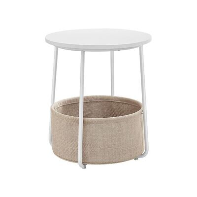 Runder Beistelltisch mit Korb aus Stoff weiss-beige