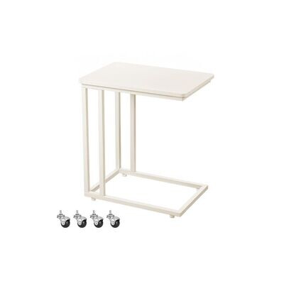 Mobiler Beistelltisch mit Rollen C-Form cremeweiss