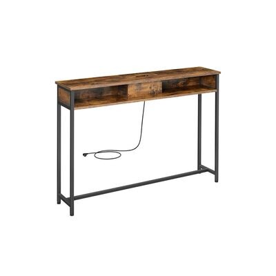Konsolentisch mit Steckdosen und USB platzsparend vintagebraun-tintenschwarz