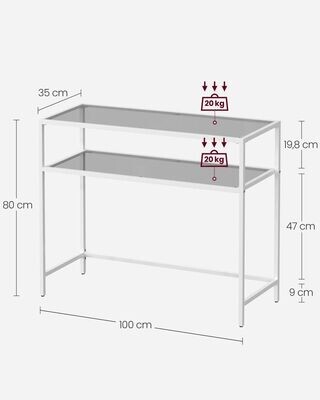 Konsolentisch Oberfläche aus Hartglas perlweiss-schiefergrau