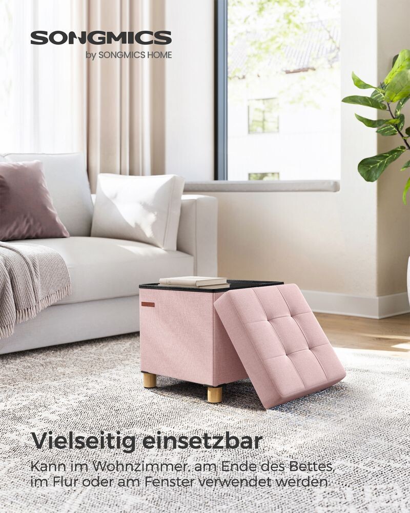 Sitzhocker klappbar 38 x 38 x 40 cm mit Stauraum pastellrosa