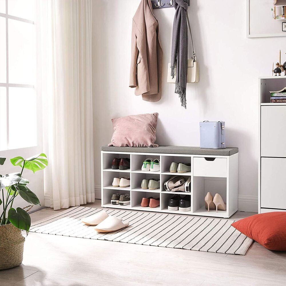 Schuhbank mit offenen Fächern weiss