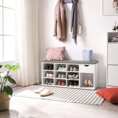 Schuhbank mit offenen Fächern weiss
