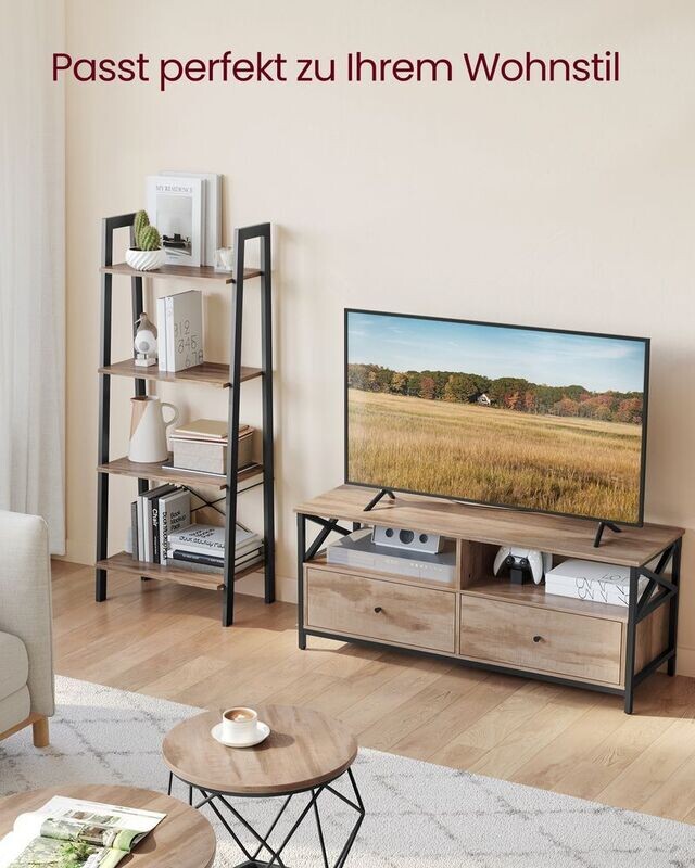 TV-Schrank 120 cm lang mit 2 Schubladen und 2 offenen Fächern