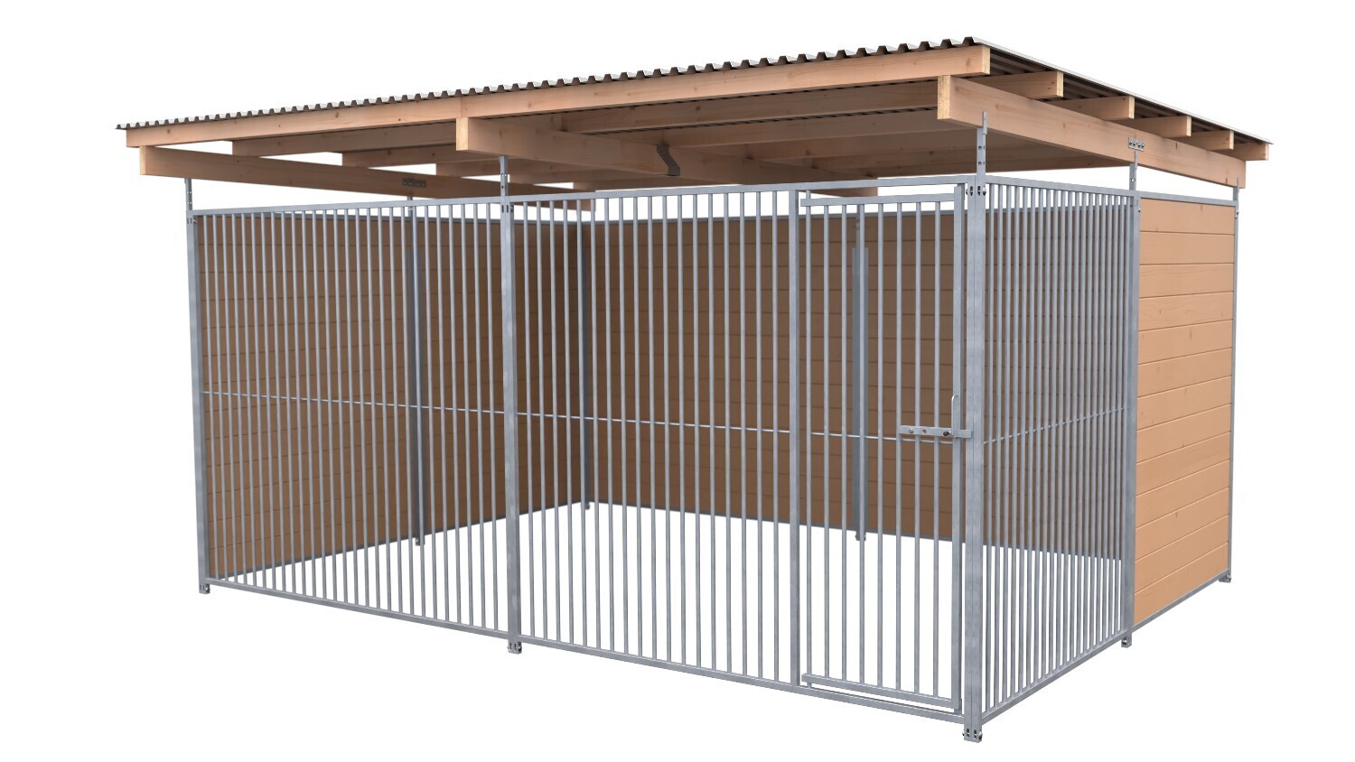 SAUERLAND Hundezwinger 3 x 4 m | 2,5-seitig geschlossen | braun imprägniert | Rohrstab Abstand 5 cm