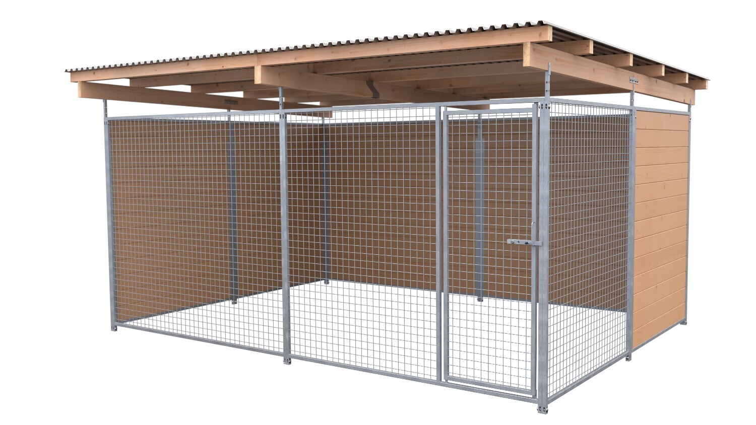SAUERLAND Hundezwinger 3 x 4 m | 2,5-seitig geschlossen | braun imprägniert | Gitter 5x5 cm