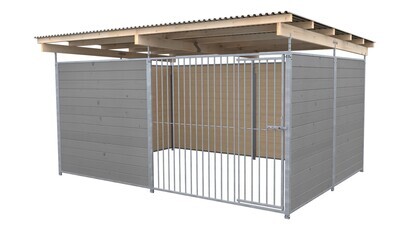SAUERLAND Hundezwinger 3 x 4 m | 3,5-seitig geschlossen | platingrau | Rohrstab Abstand 8 cm