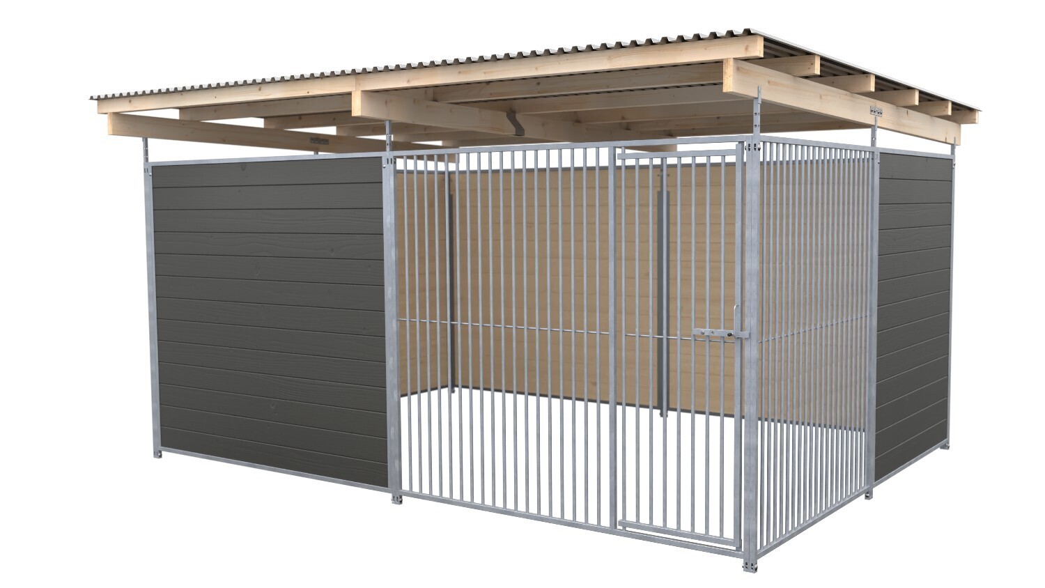 SAUERLAND Hundezwinger 3 x 4 m | offene Ecke | graphitgrau | Rohrstab Abstand 5 cm