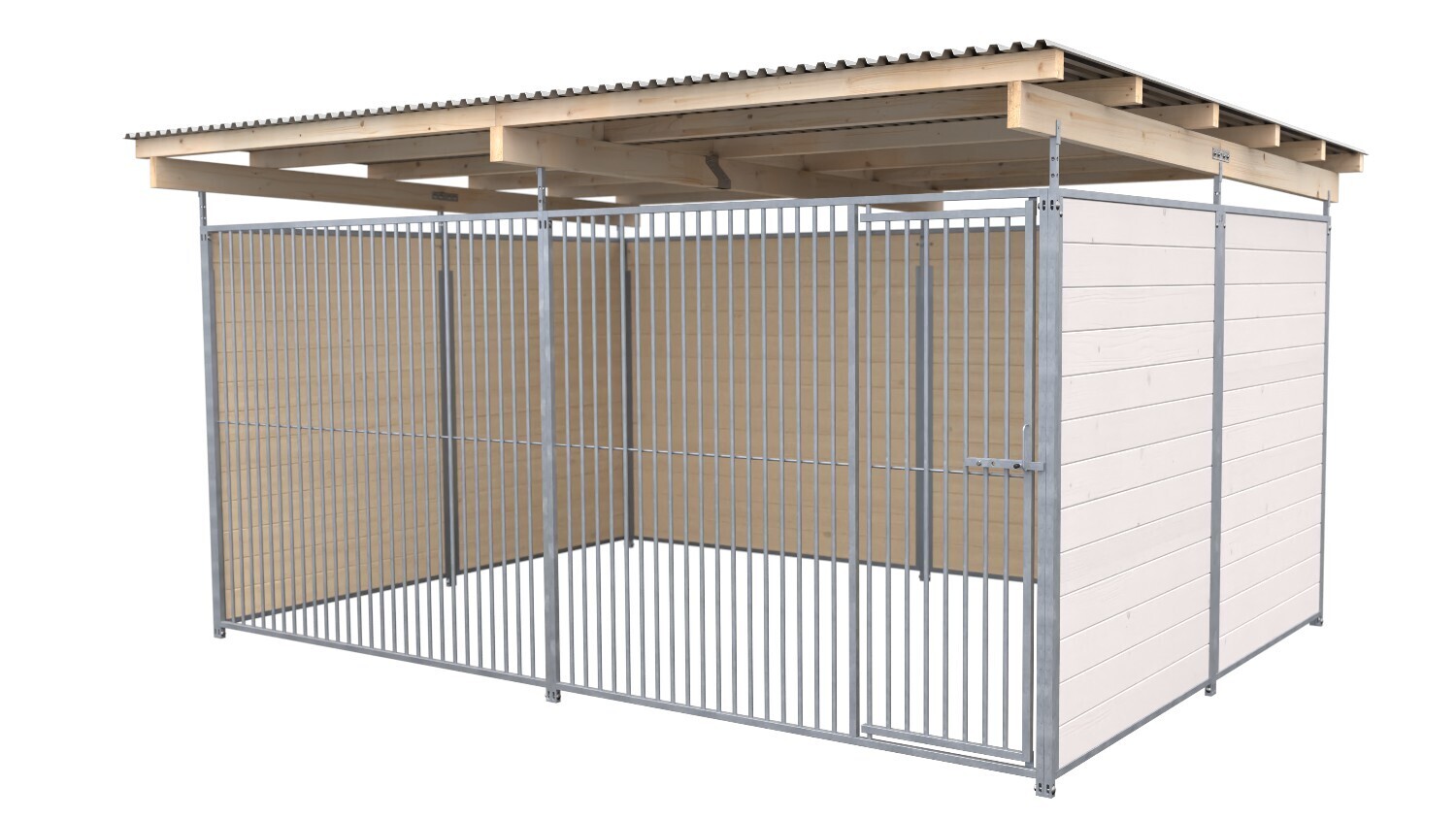 SAUERLAND Hundezwinger 3 x 4 m | 3-seitig geschlossen | weiss lasiert | Rohrstab Abstand 5 cm