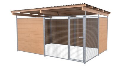 SAUERLAND Hundezwinger 3 x 4 m | offene Ecke | braun imprägniert | Gitter 5x5 cm