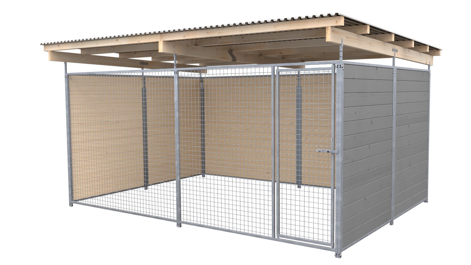 SAUERLAND Hundezwinger 3 x 4 m | 3-seitig geschlossen | platingrau | Gitter 5x5 cm