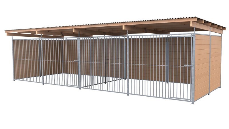 SAUERLAND Hundezwinger 3 x 8 m Doppelzwinger | 3-seitig geschlossen | braun imprägniert | Rohrstab Abstand 8 cm