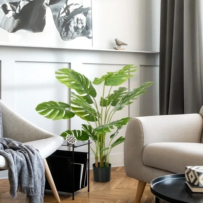 Realistische Kunstpflanze Monstera Deliciosa, 17,5 cm x 17,5 cm x 120 cm, Grün