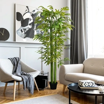 Künstlicher Bambus, Kunstpflanze, realistisches Aussehen, Outdoor, 180 cm, Grün + Schwarz