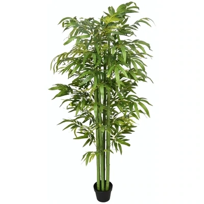 Künstlicher Bambus, Kunstpflanze, realistisches Aussehen, Outdoor, 180 cm, Grün + Schwarz