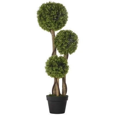 Künstlicher Buchsbaum, Kunstpflanze, 90 cm , Grün + Schwarz