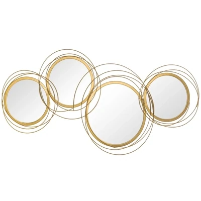 Wandspiegel-Set, modernes Design, 4 runde Spiegel, vergoldeter Metallrahmen