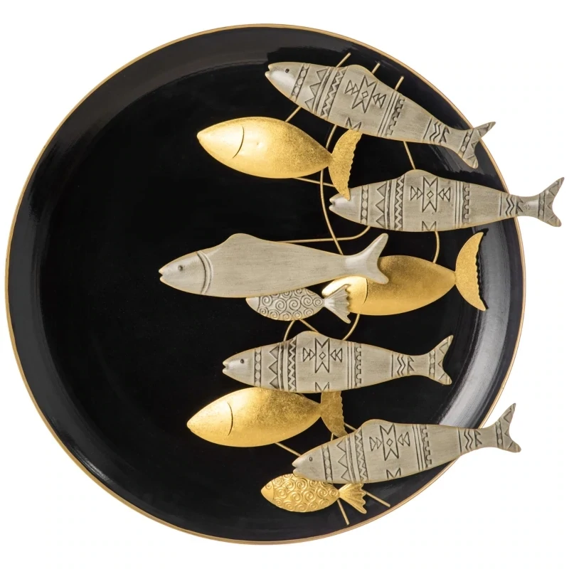 Wanddekoration mit Fischen 3D-Effekt Schwarz + Gold +Silber