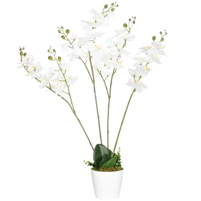 Kunstpflanze, Künstliche Orchidee, inkl. Übertopf, 16,5 cm x 16,5 cm x 75 cm, Grün + Weiss