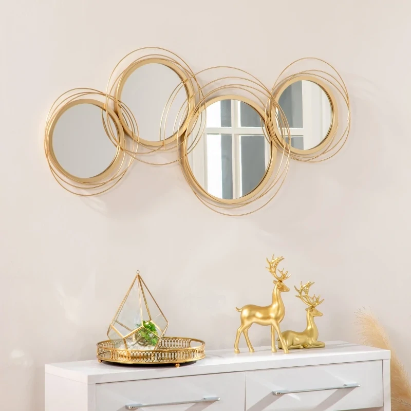 Wandspiegel-Set, modernes Design, 4 runde Spiegel, vergoldeter Metallrahmen