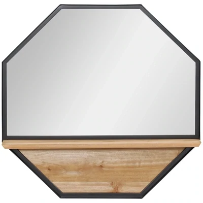 Wandspiegel mit Ablage Industrie-Design Tannenholz Metall Schwarz +Natur