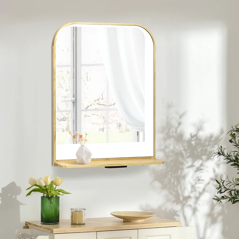 Wandspiegel mit Ablage, Rahmen aus Kiefernholz, 56 cm x 12 cm x 71,6 cm, Natur