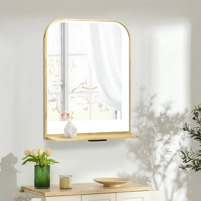 Wandspiegel mit Ablage, Rahmen aus Kiefernholz, 56 cm x 12 cm x 71,6 cm, Natur