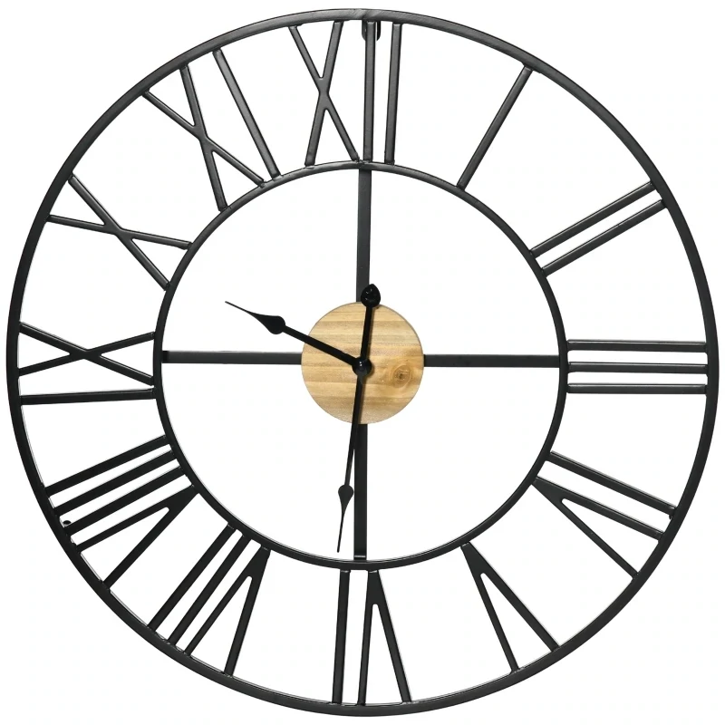 Wanduhr Vintage-Design 60 cm Durchmesser, Schwarz Natur