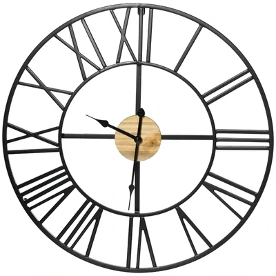 Wanduhr Vintage-Design 60 cm Durchmesser, Schwarz Natur