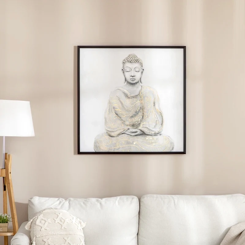 UV-Kunstdruck mit einem meditierenden Buddha, 83 cm x 2,5 cm x 83 cm