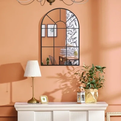 Fensterspiegel mit Metallrahmen, 91 cm x 2 cm x 60 cm Schwarz