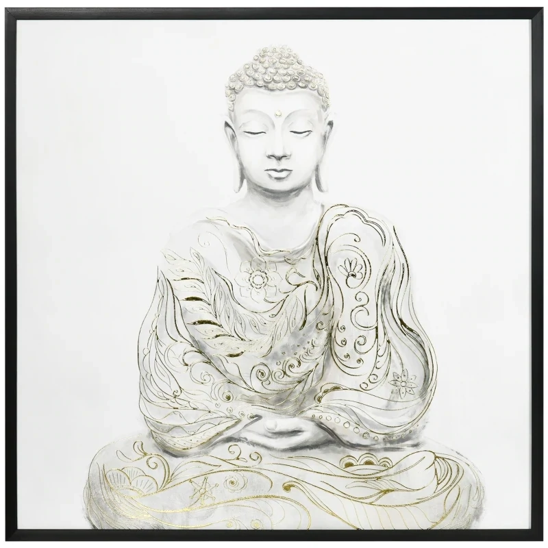 UV-Kunstdruck mit einem meditierenden Buddha, 83 cm x 2,5 cm x 83 cm