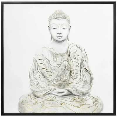 UV-Kunstdruck mit einem meditierenden Buddha, 83 cm x 2,5 cm x 83 cm