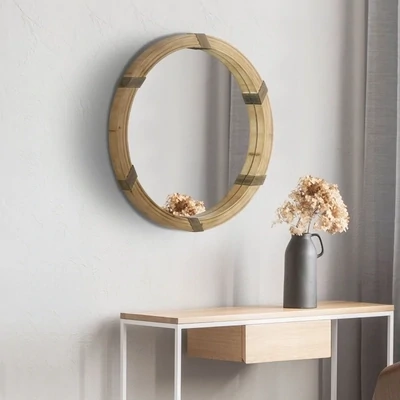 Spiegel im Boho-Style 78 cm x 78 cm x 5 cm mit Holzrahmen