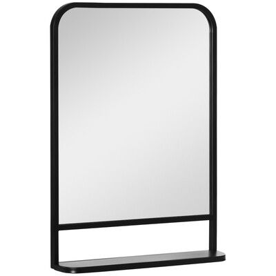 Wandspiegel mit Metallrahmen und Ablage 70 cm x 10,2 cm x 50 cm Schwarz + Silber
