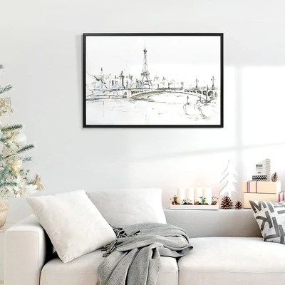 Kunstdruck mit Eiffelturm-Motiv, UV-Druck, Prägetechnik 93 cm x 2,5 cm x 63 cm